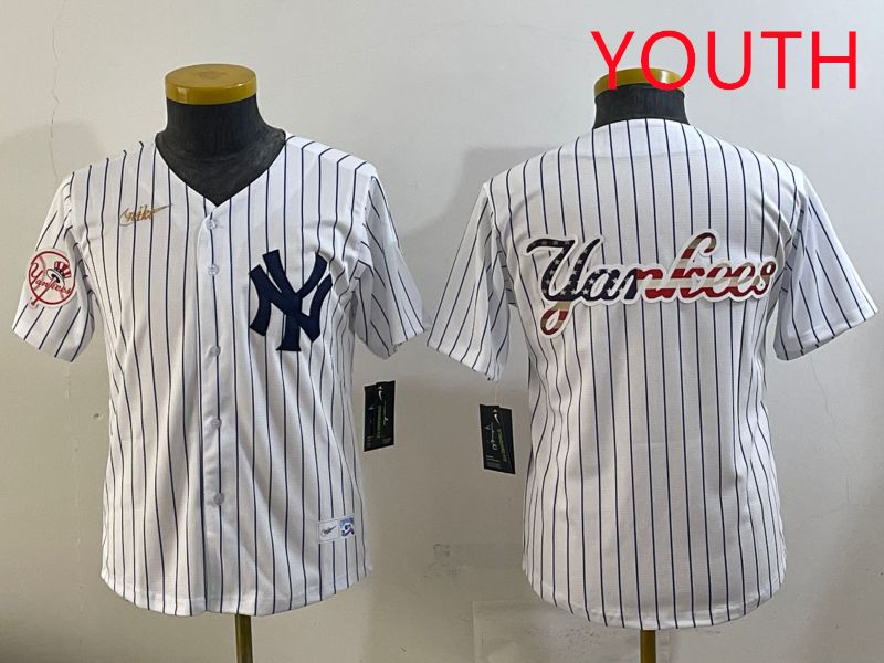 Youth 2025 New York Yankees Blank White Stripe Throwback Nike MLB Jersey style 30